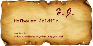 Hofbauer Jolán névjegykártya