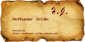 Hofbauer Jolán névjegykártya